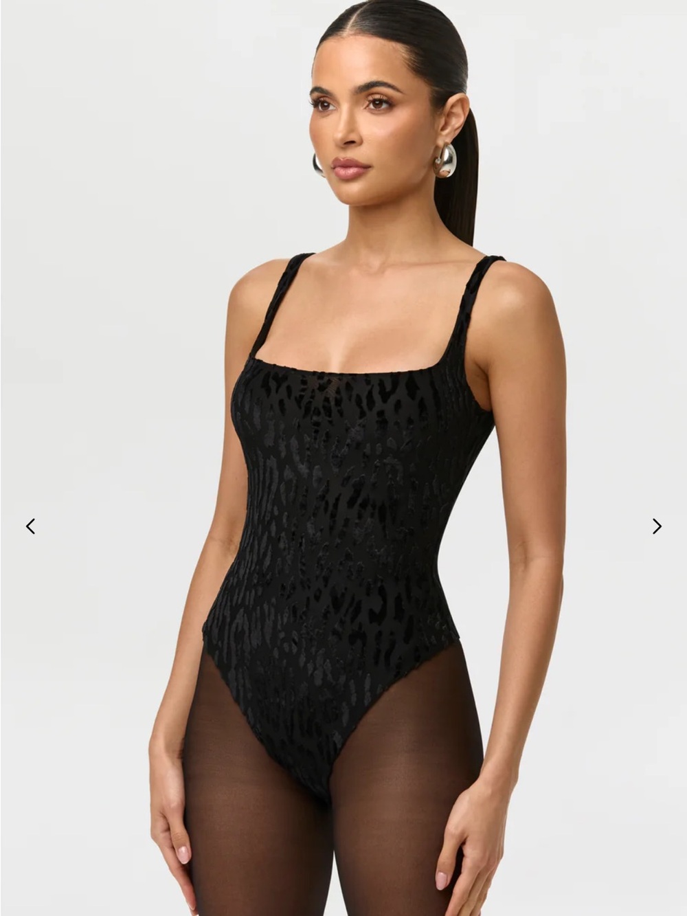 naked wardrobe Black Textured Square Neck Bodysuit